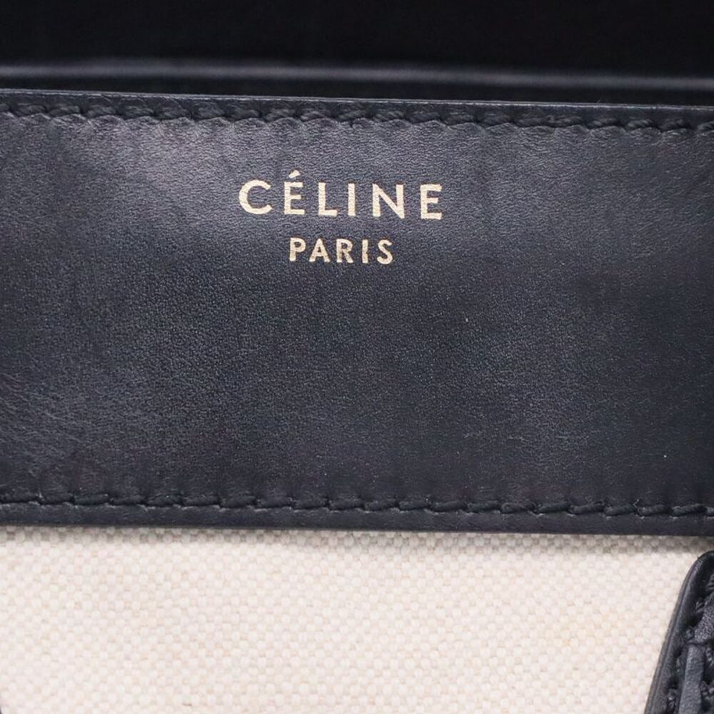 Celine Mini Luggage Tote Bag in White and Black Canvas and Leather - Picture 4 of 10